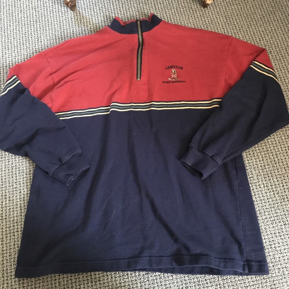 Jameson Irish Whiskey Quarter Zip Sweater XXL Red Navy Blue Colorblock Pullover
